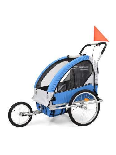 Sonata 2-в-1 Детско ремарке за велосипеди/количка, синьо и сиво