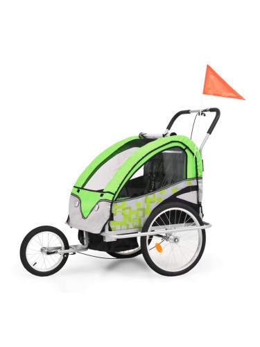 Sonata 2-в-1 Детско ремарке за велосипеди и количка, зелено и сиво