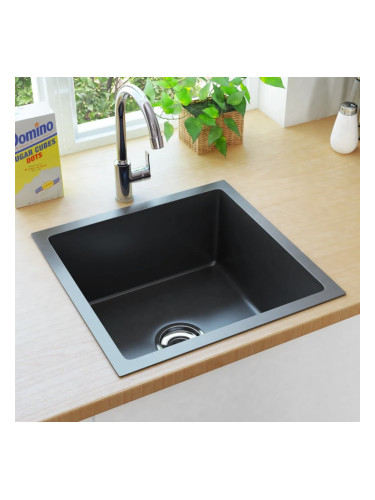 Sonata Ръчно изработена кухненска мивка с цедка, черна, инокс