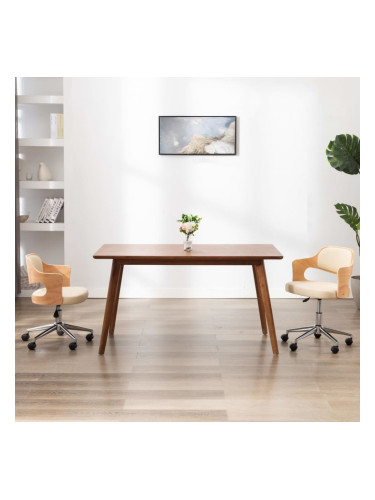 Sonata Въртящ офис стол, кремав, извито дърво и изкуствена кожа