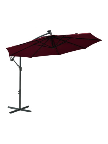 Sonata Градински чадър с LED осветление стоманен прът виненочервен
