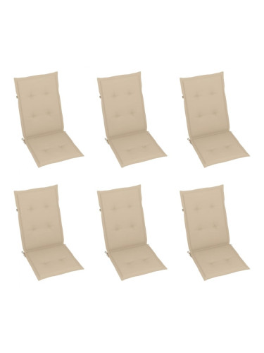 Sonata Възглавници за градински столове, 6 бр, бежови, 120x50x4 см