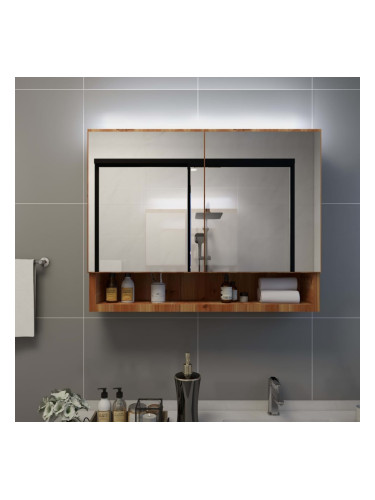 Sonata LED шкаф с огледало за баня, дъб, 80x15x60 см, МДФ