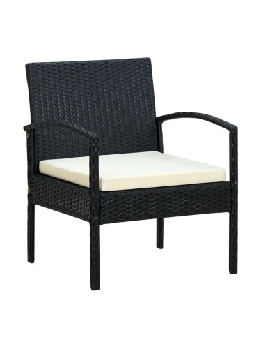Sonata Градински стол с възглавница, полиратан, черен
