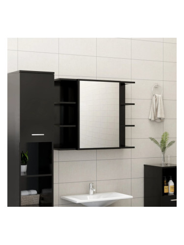 Sonata Шкаф за баня с огледало, черен, 80x20,5x64 см, ПДЧ