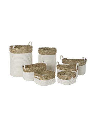 Игра на Кошници DKD Home Decor Бял Памук Естествено влакно (41 x 41 x 52,5 cm) (7 Части)