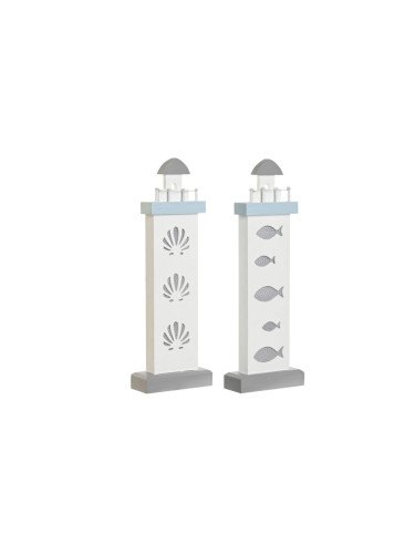 Декоративна фигурка DKD Home Decor Син Бял Фар Спирали Черупка Дървен MDF Средиземноморско (14 x 5,5 x 40 cm) (2 броя)