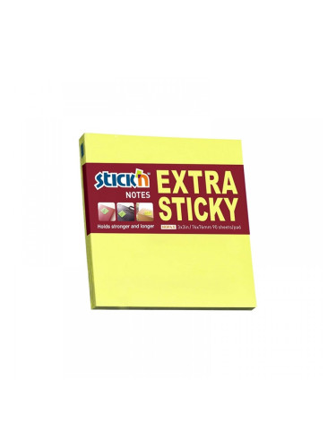 Stick'n Самозалепващи листчета Extra Sticky, 76 x 76 mm, неонови, жълти, 100 листа