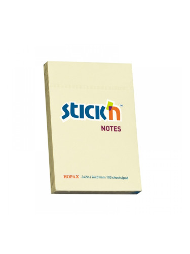 Stick'n Самозалепващи листчета, 76 x 51 mm, пастелни, жълти, 100 листа