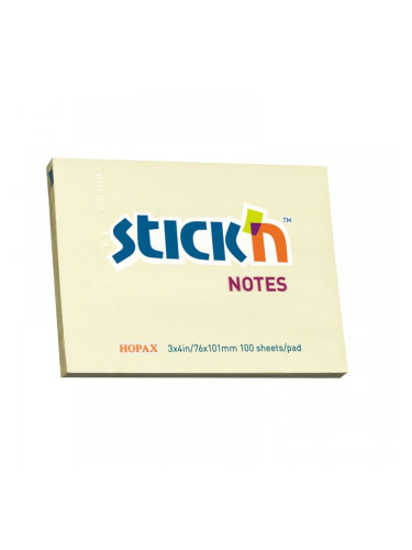 Stick'n Самозалепващи листчета, 76 x 101 mm, пастелни, жълти, 100 листа