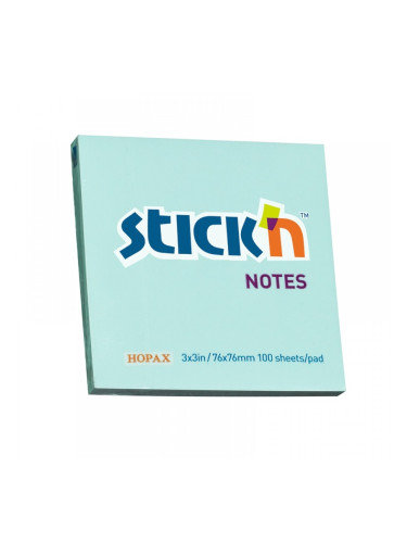Stick'n Самозалепващи листчета, 76 x 76 mm, пастелни, сини, 100 листа