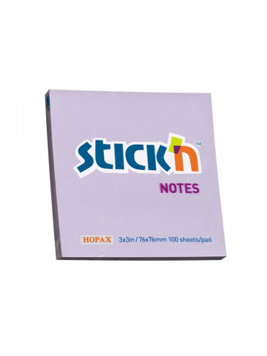 Stick'n Самозалепващи листчета, 76 x 76 mm, пастелни, виолетови, 100 листа
