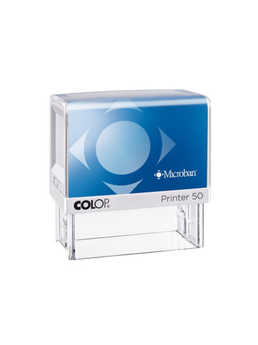 Colop Печат Printer 50 Microban, антибактериален, правоъгълен, 30 x 69 mm, син