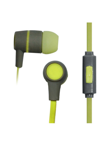 Vakoss Слушалки, с тапи, за поставяне в ушите, с микрофон, с плосък кабел, електриковозелени