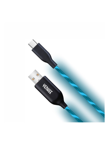 Yenkee Кабел 341 BE, USB Male към USB-C Male, LED, 2 m, син