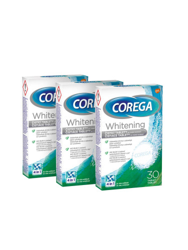 Corega Tabs Whitening Trio Почистващи таблетки и разтвори Комплект