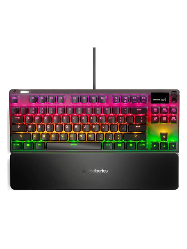 Клавиатура SteelSeries Apex 7 TKL, геймърскa, механична, червени суичове, RGB подсветка, черна, USB