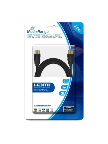 Кабел MediaRange MRCS157, от HDMI (м) към HDMI (м), 3m, черен, позлатени конектори, 4K
