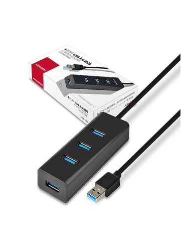 USB Хъб Axagon HUE-S2BL, 4 порта, от USB Type-A към 4x USB 3.0 Type-A, 5000 Mbit/s, черен, 1.2m