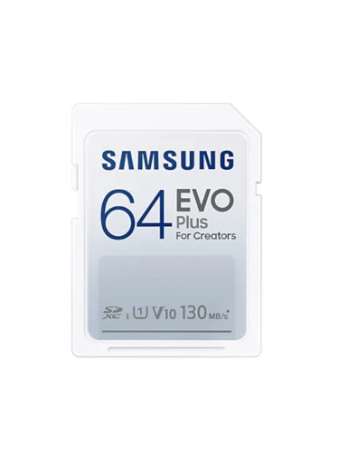Карта памет 64GB SDXC, Samsung EVO Plus SD Card, Class 10, скорост на четене до 130MB/s