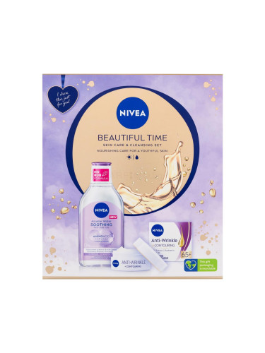 Nivea Beautiful Time Подаръчен комплект дневен крем за лице Anti-Wrinkle + Contouring SPF30 50 ml + мицеларна вода Soothing Micellar Water 400 ml