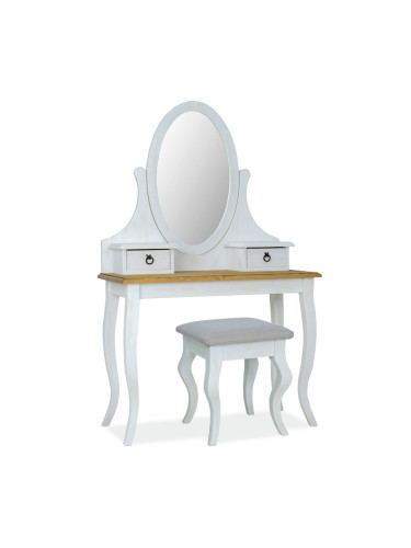 Тоалетка с огледало и седалка - медено кафяво/патина бор