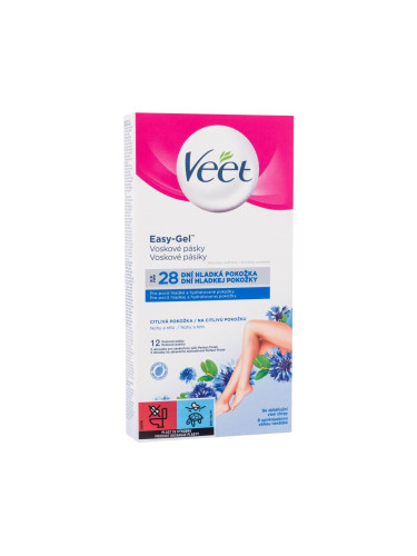 Veet Easy-Gel Wax Strips Body and Legs Sensitive Skin Продукти за депилация за жени 12 бр