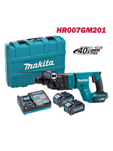 Перфоратор акумулаторен, безчетков, Makita HR007GM201, 40V, XGT, 2x4Ah, SDS-Plus, 3J