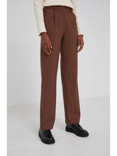 Панталон Answear Lab дамски в кафяво със стандартна кройка, с висока талия