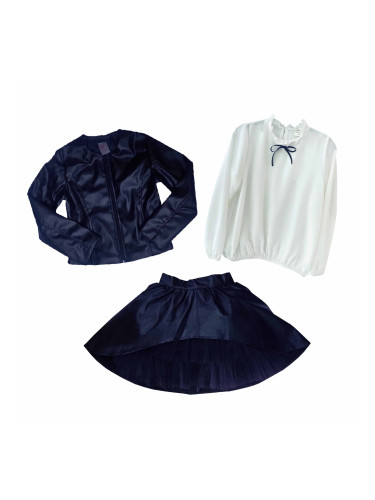 Комплект от 3 части риза в бяло на Contrast, изрязана кожена пола в т