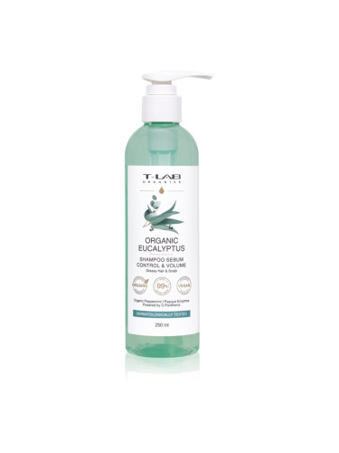 T-LAB Organics Eucalyptus Sebum Control & Volume Shampoo шампоан за мазен скалп с успокояващ ефект мл.
