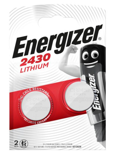 Бутонна батерия литиева ENERGIZER CR2430, 3V, 2 бр. в блистер, цена з