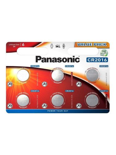Бутонна батерия литиева PANASONIC CR2016, 3V, 6 бр. в блистер /цена за