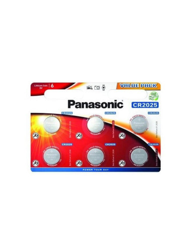 Бутонна батерия литиева PANASONIC CR2025, 3V, 6 бр. в блистер /цена за
