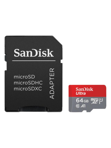 Карта памет SANDISK Ultra microSDXC, 64GB, A1, UHS-I, U1, Class 10, 14