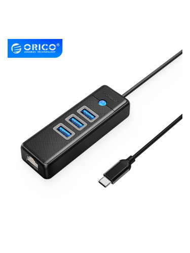 Orico хъб HUB USB3.1 3 port + LAN 1000M - PW3UR-C3-015-BK