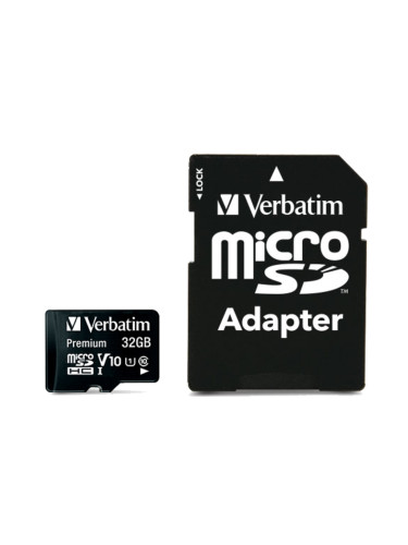 Памет Verbatim micro SDHC 32GB Class 10 (Incl. Adaptor)