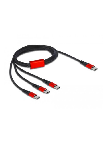 Кабел за зареждане Delock 3 в 1, USB-C - 3 x USB-C, 1м, Черен/Червен