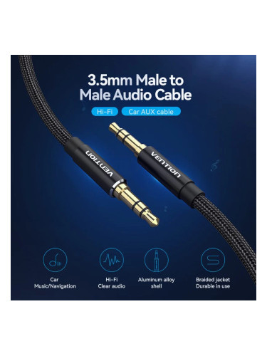 Vention Аудио Кабел 3.5mm Audio Cable M/M Cotton Braided 1.0m - BAWBF