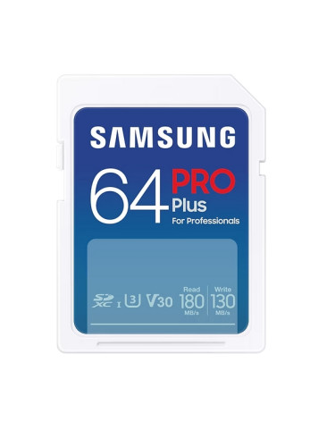Памет Samsung 64GB SD Card PRO Plus, UHS-I, Read 180MB/s - Write 130MB