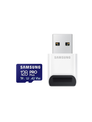 Памет Samsung 128GB micro SD Card PRO Plus with USB Reader, UHS-I, Rea