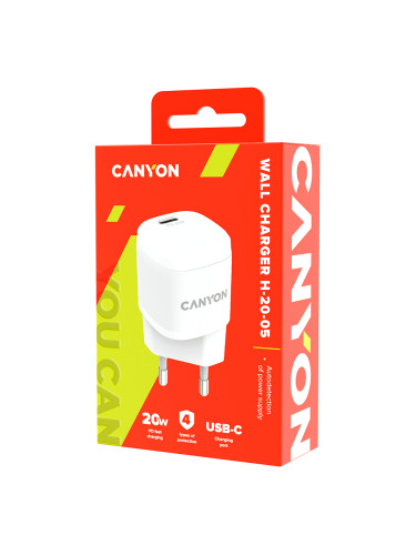 CANYON H-20-05, PD 20W Input: 100V-240V, Output: 1 port charge: USB-C: