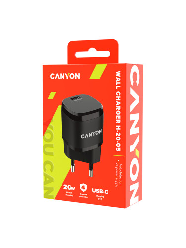 CANYON H-20-05, PD 20W Input: 100V-240V, Output: 1 port charge: USB-C: