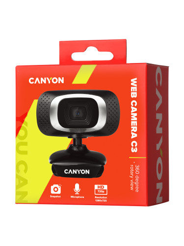CANYON C3, 720P HD webcam with USB2.0. connector, 360° rotary view sco