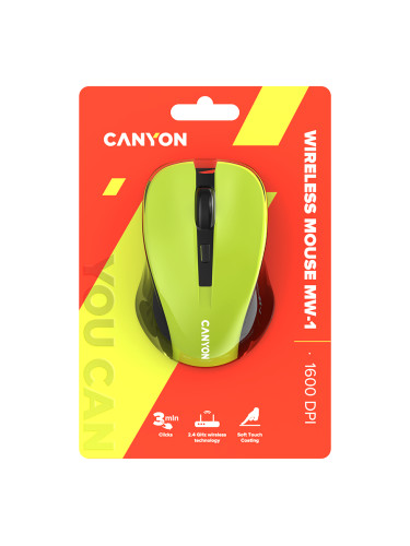 CANYON MW-1, Yellow 2.4GHz wireless optical mouse with 3 buttons, 800/