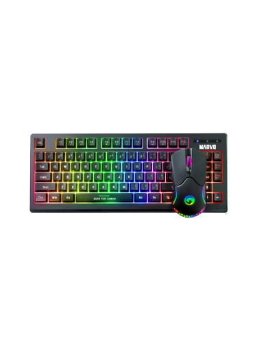 Комплект клавиатура и мишка Marvo KW516, безжични, RGB подсветка, гейминг, оптична мишка (4800 dpi), Bluetooth, черни