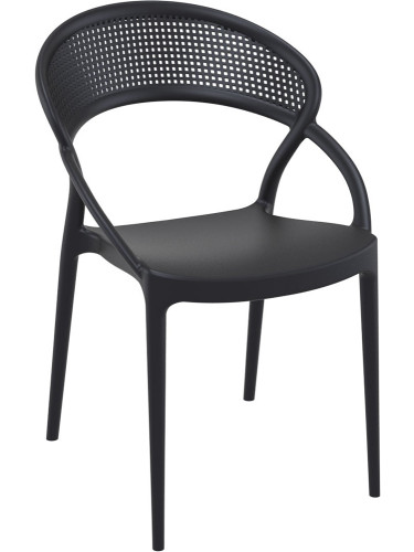 Пластмасов градински стол 54/56/82см - полипропилен с фибро стъкло, черен