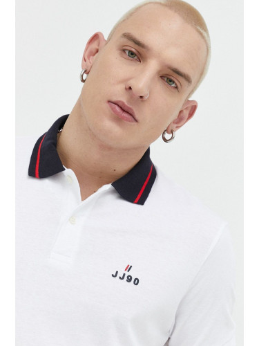 Памучна тениска с яка Jack & Jones JJEJOE в бяло с апликация 12221190