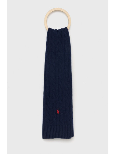 Вълнен шал Polo Ralph Lauren в тъмносиньо с изчистен дизайн