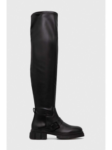 Ботуши Tommy Hilfiger STRETCH MONOCHROMATIC LONGBOOT в черно с платформа FW0FW07611